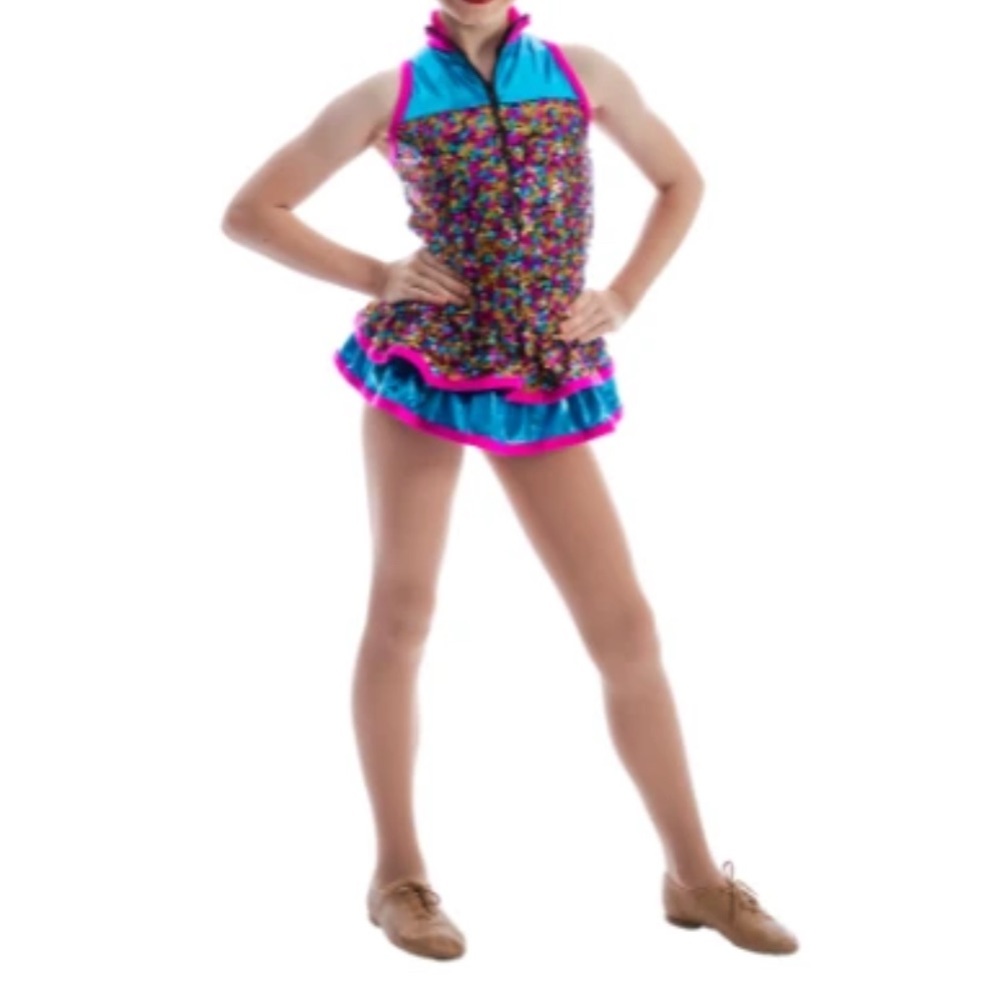 A Wish come true Multicolor Sequin Kids Dance Costume with Bow